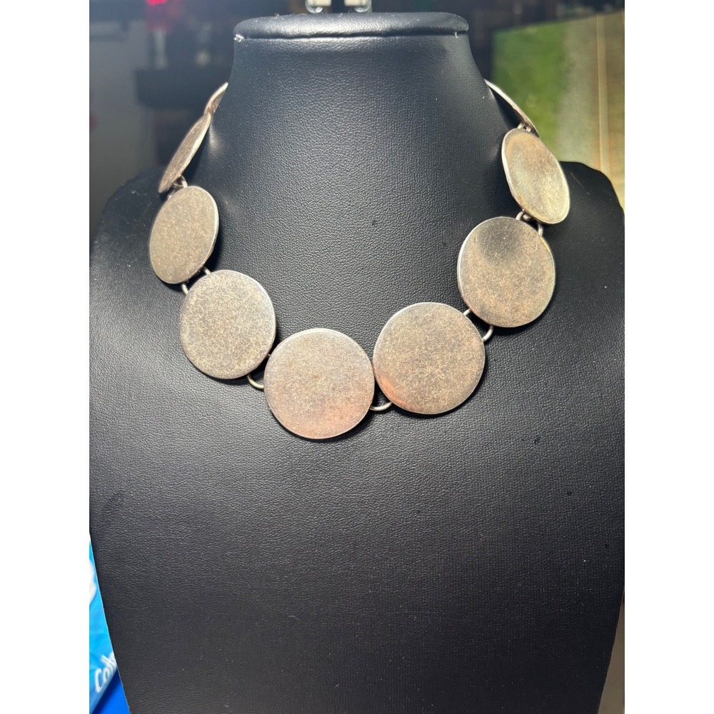 Metal‎ Pointu's Paris VTG Silver Disc Necklace Statement Necklace France 14-16"